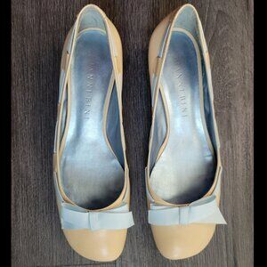 GIANNI BINI cream shoes with baby blue bow and ribbon size 6.5M
